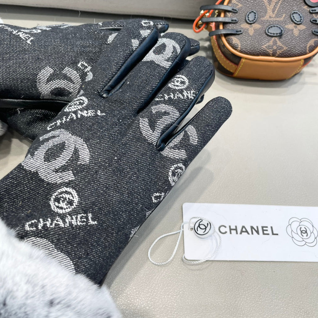CHANEL GLOVES IN BLACK DENIM AND CALFSKIN 463797