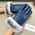 CHANEL GLOVES IN NAVY BLUE DENIM AND BLACK CALFSKIN 463798