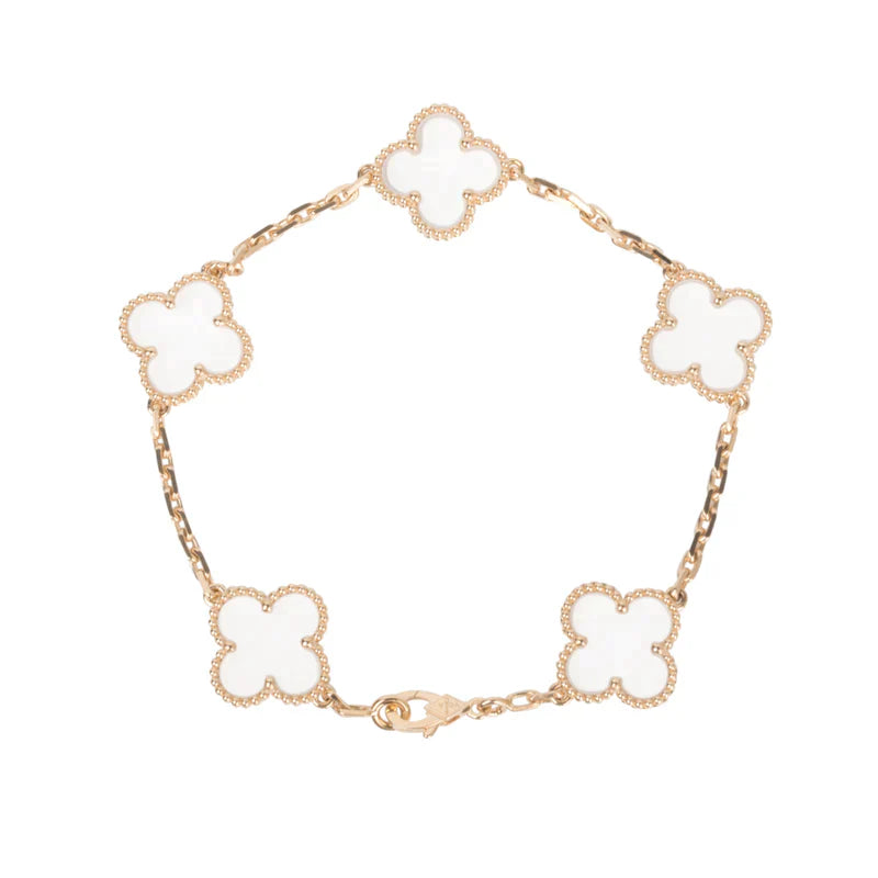 Van Cleef & Arpels CLOVER 5 MOTIF ROCK CRYSTAL PINK GOLD BRACELET
